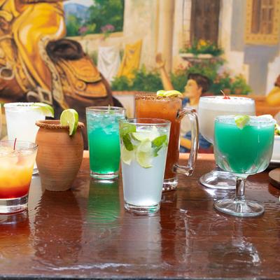 Different cocktails served on the table.