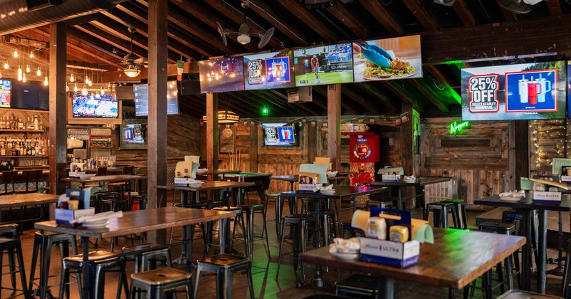 Interior, tables and chairs ready for guests