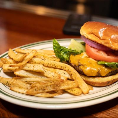 Cheeseburger with fries.