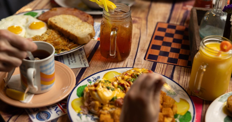 Various food and drinks