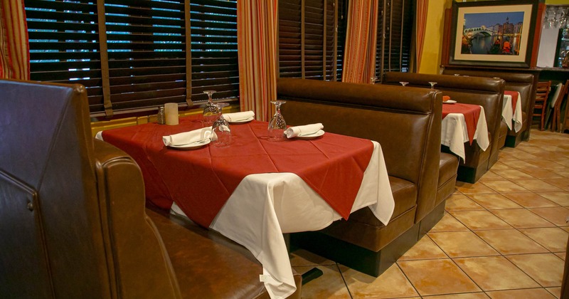 Interior, dining booths ready for guests