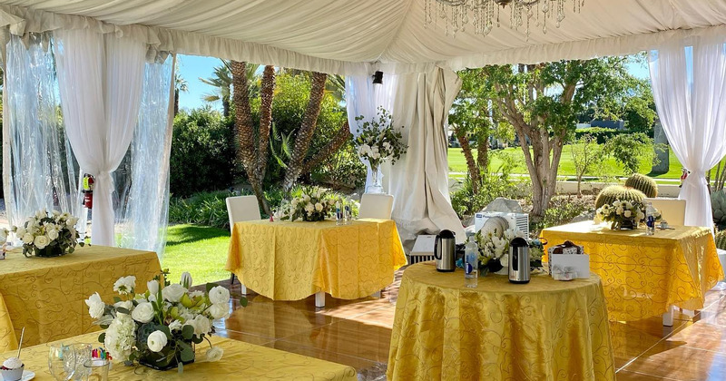 Seating area under wedding tent