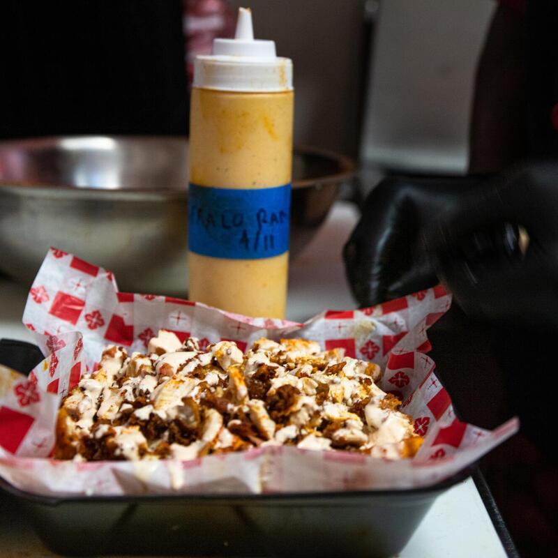 Dirty fries with meat and sauce