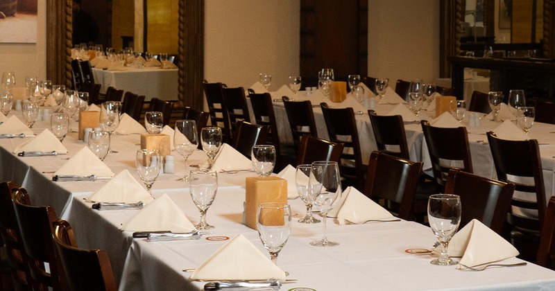 Dining tables set for guests