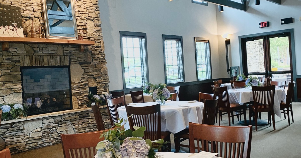 Dining tables by the fireplace