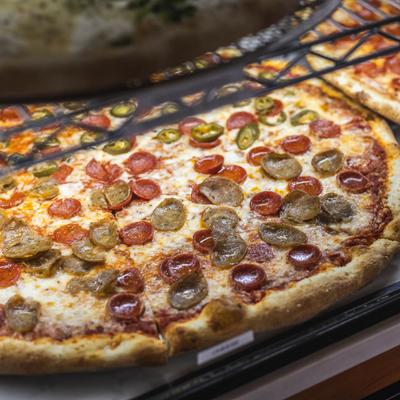 Pepperoni and jalapeno pizza.