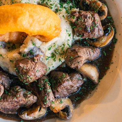 Sauteed beef filet tips.