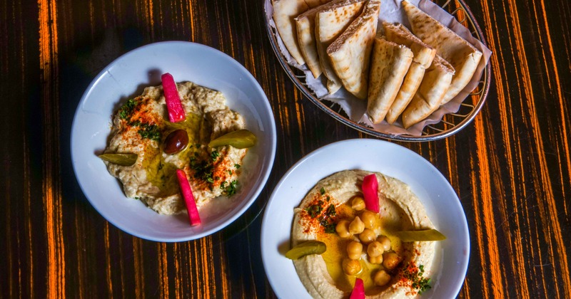 Several dishes served, top view