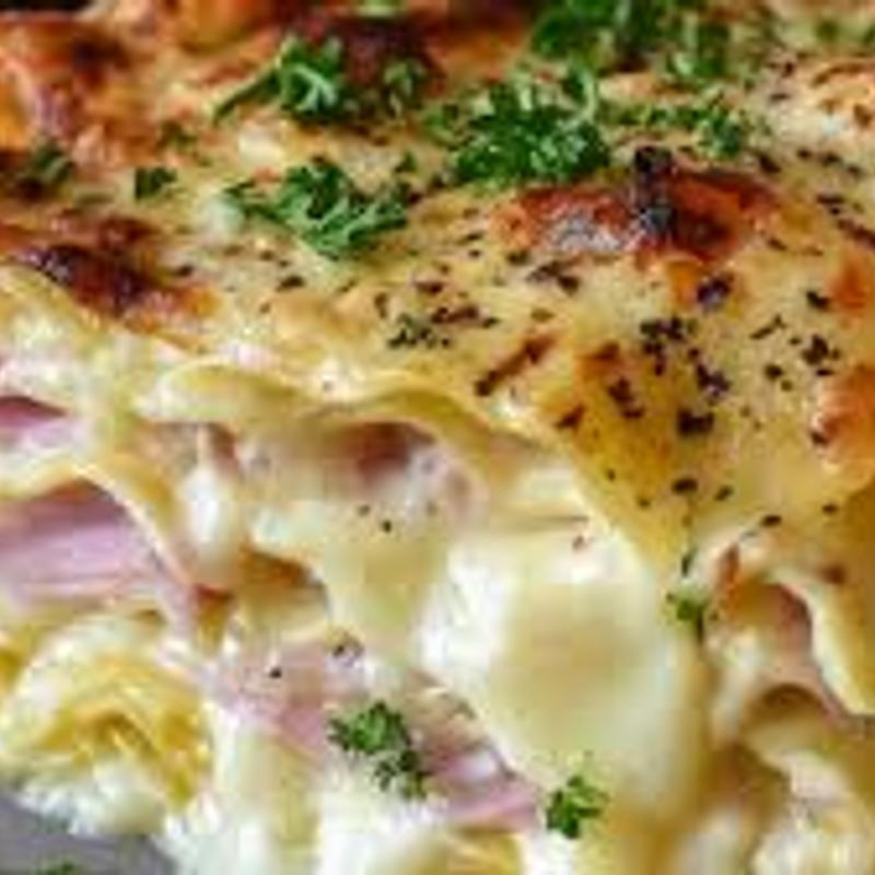 HAM AND CHEESE LASAGNA WITH ALFREDO SAUCE photo