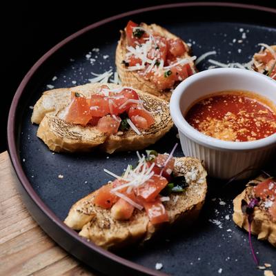 Served bruschetta in the plate