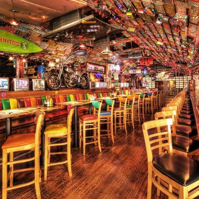 High Bar tables and multicolored chairs