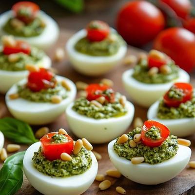 Basil Pesto Stuffed Eggs.