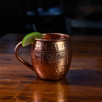 Irish Mule cocktail served in a copper mug with lime.