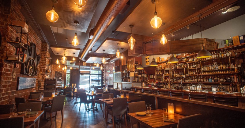 Interior, bar, diner area, wide view