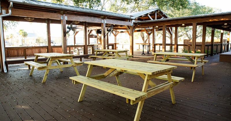 Exterior, patio, bench seating