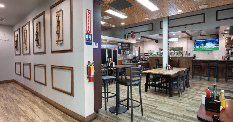 Cafe's interior,  wall decor and seating space