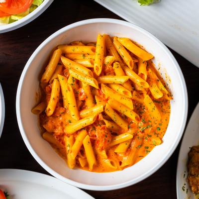 Penne pasta in creamy vodka sauce.