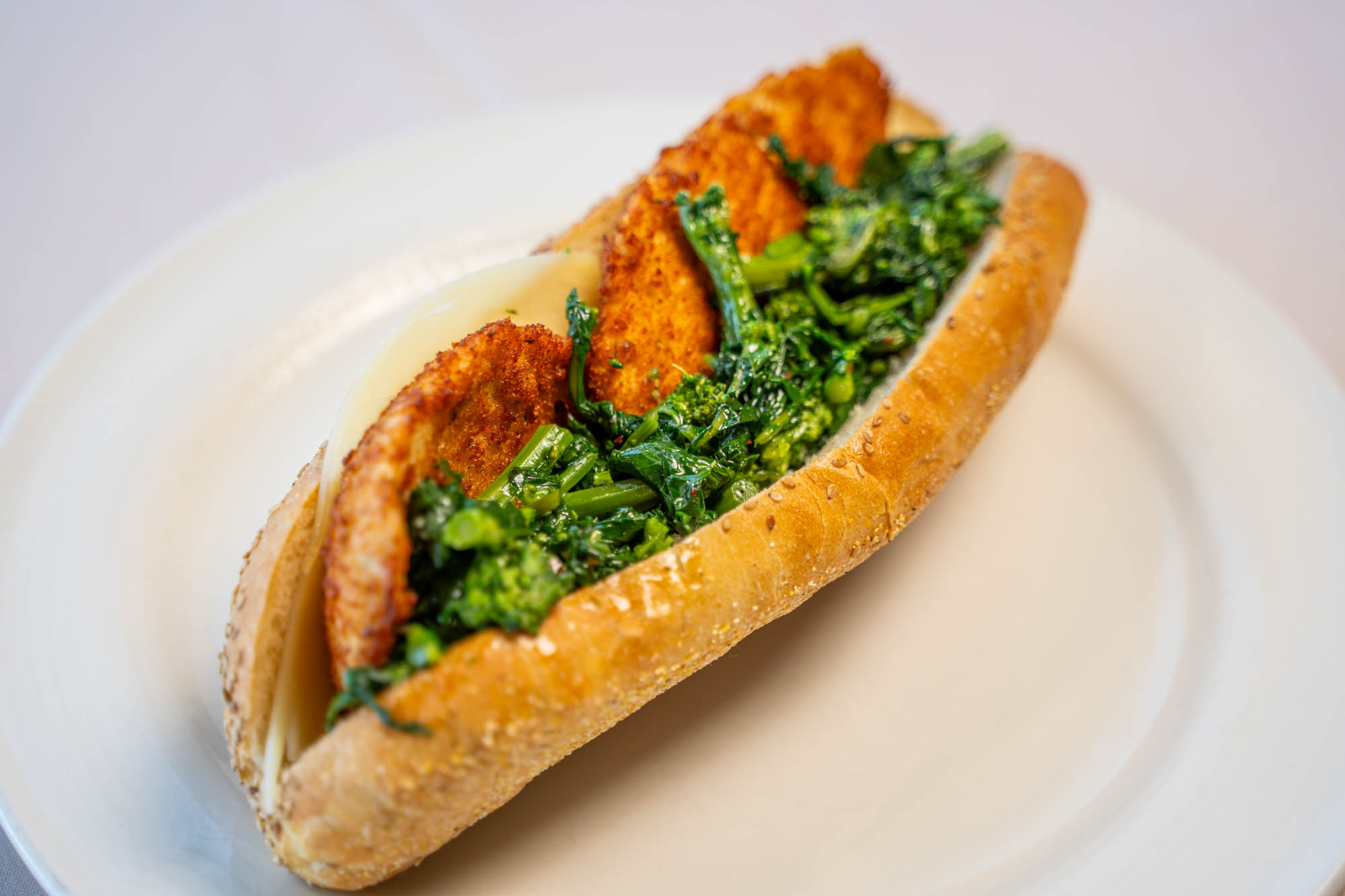 Chicken Cutlet Sandwich, with sharp provolone, and broccoli rabe