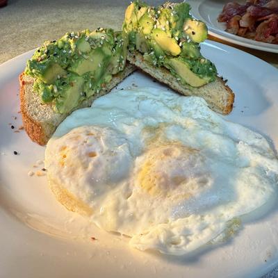 Eggs and avocado toast.