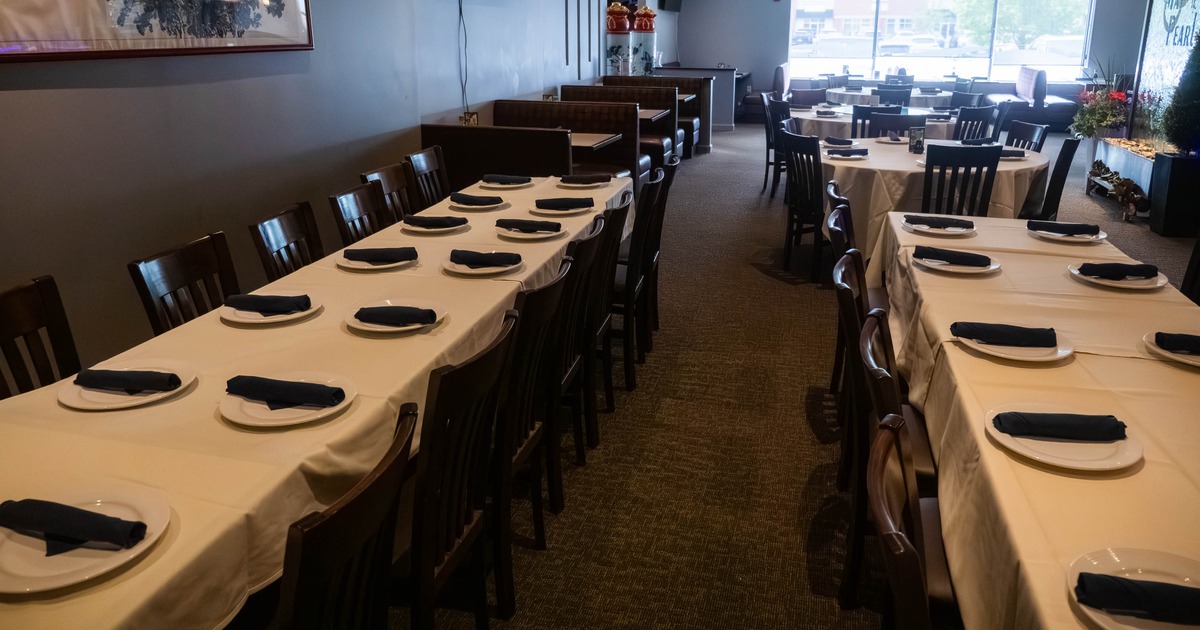 Interior, tables and chairs ready for guests