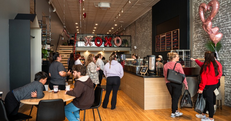 Interior, dining area, people