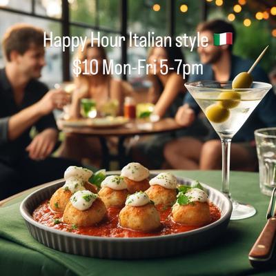 customers enjoying drinks and food at our Happy Hour.