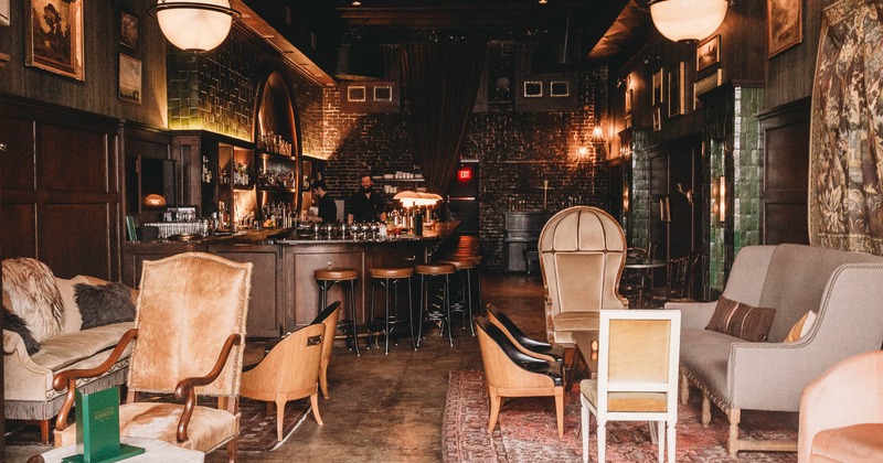 Interior, seating area near bar