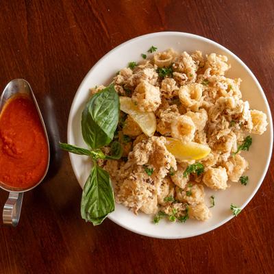 Fried calamari with dip.