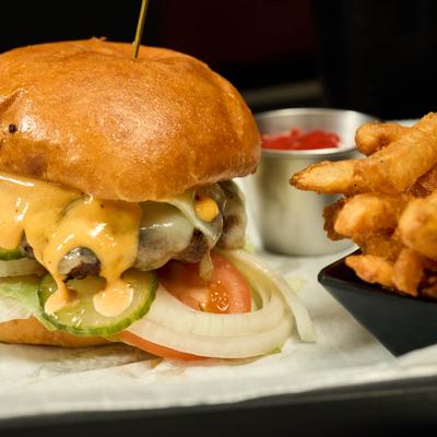 Cheeseburger and fries.