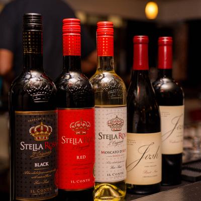 Various bottles of red and white wine.