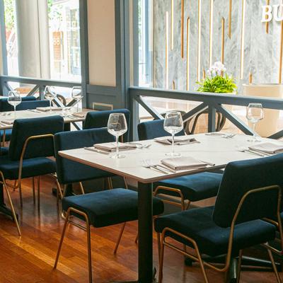 Tables set for dining.