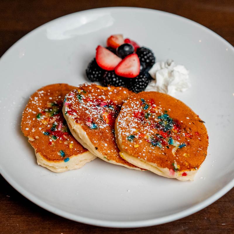 Funfetti Silver Dollar Pancakes with Fruit photo