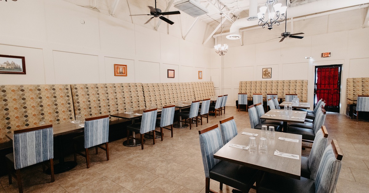 Interior, private dining room with set dining tables