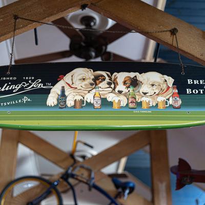 Interior, decorative surfboard.