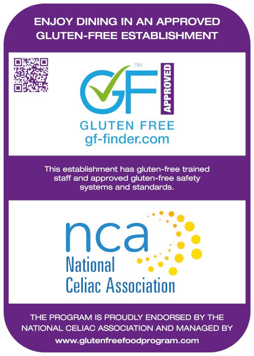 Approved gluten-free establishment Endorsed by the National Celiac Association