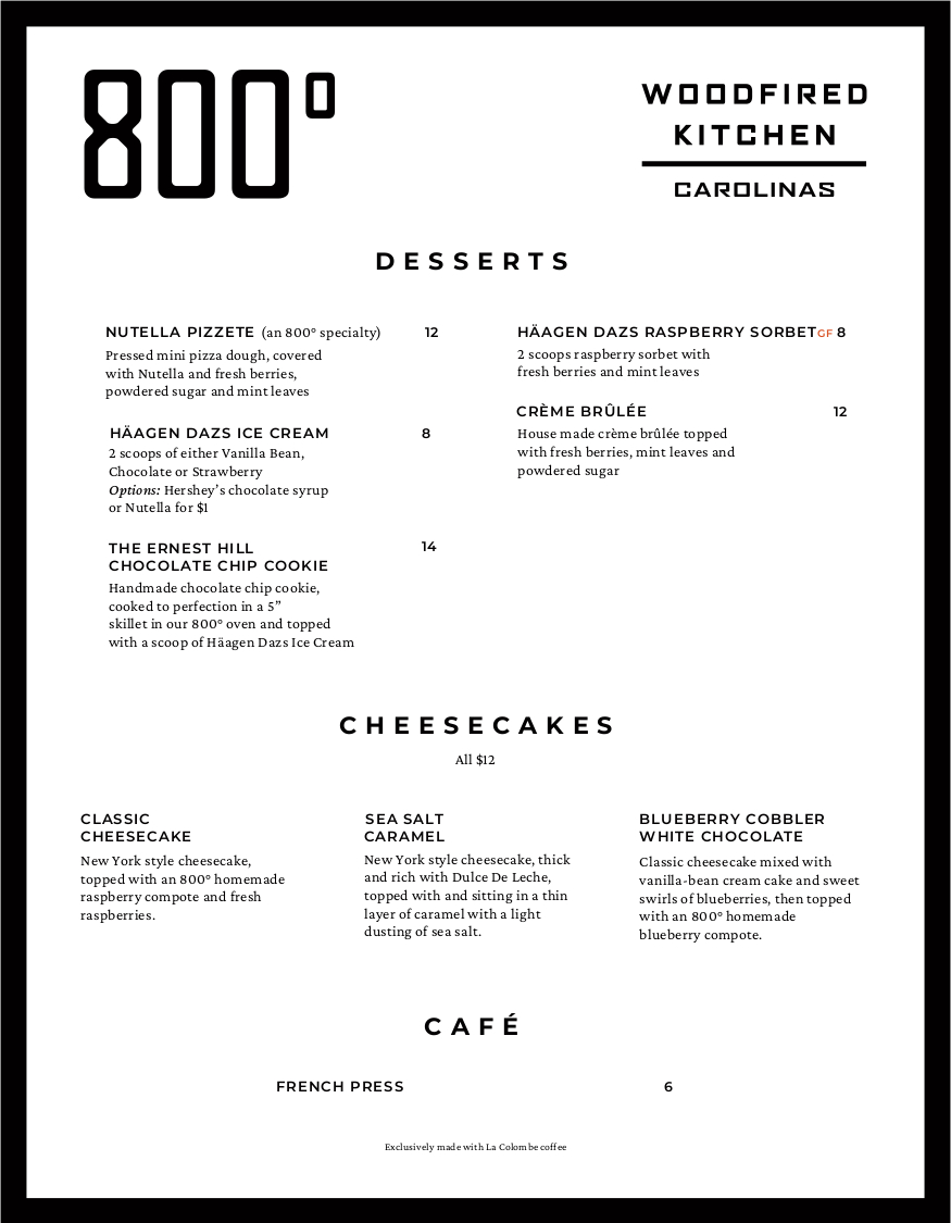 Dessert menu page