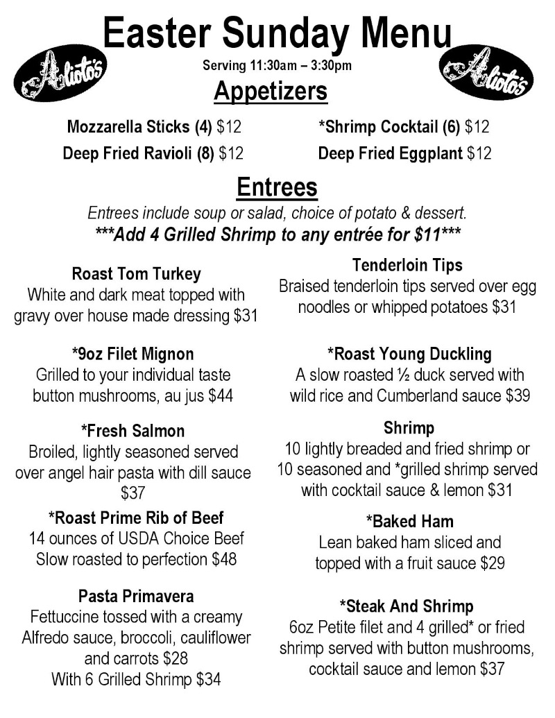 Easter Menu page 1