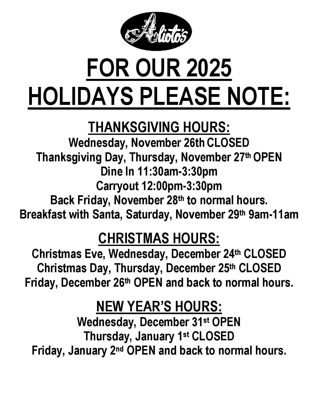holiday hours