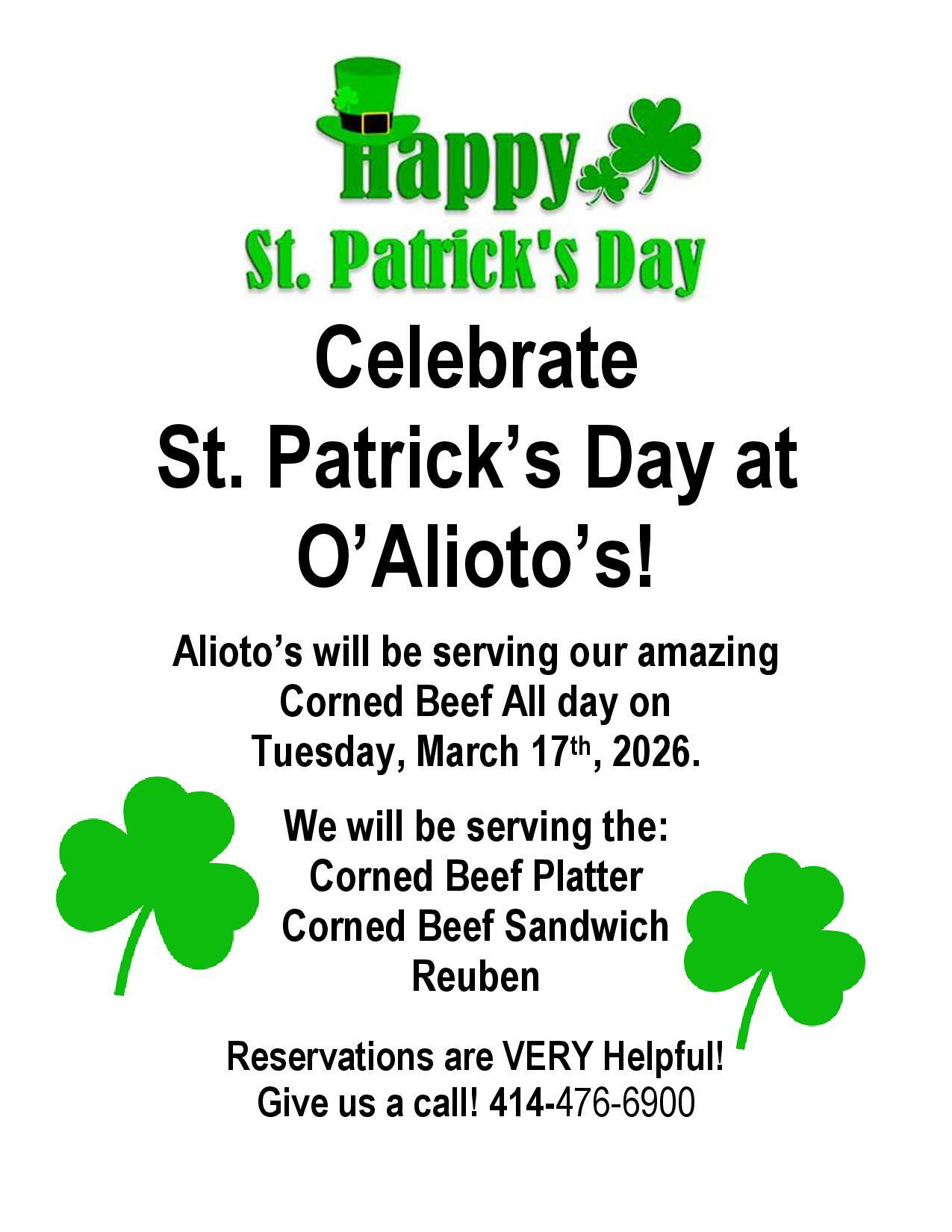 St. Patrick's Day at O'Alioto's!