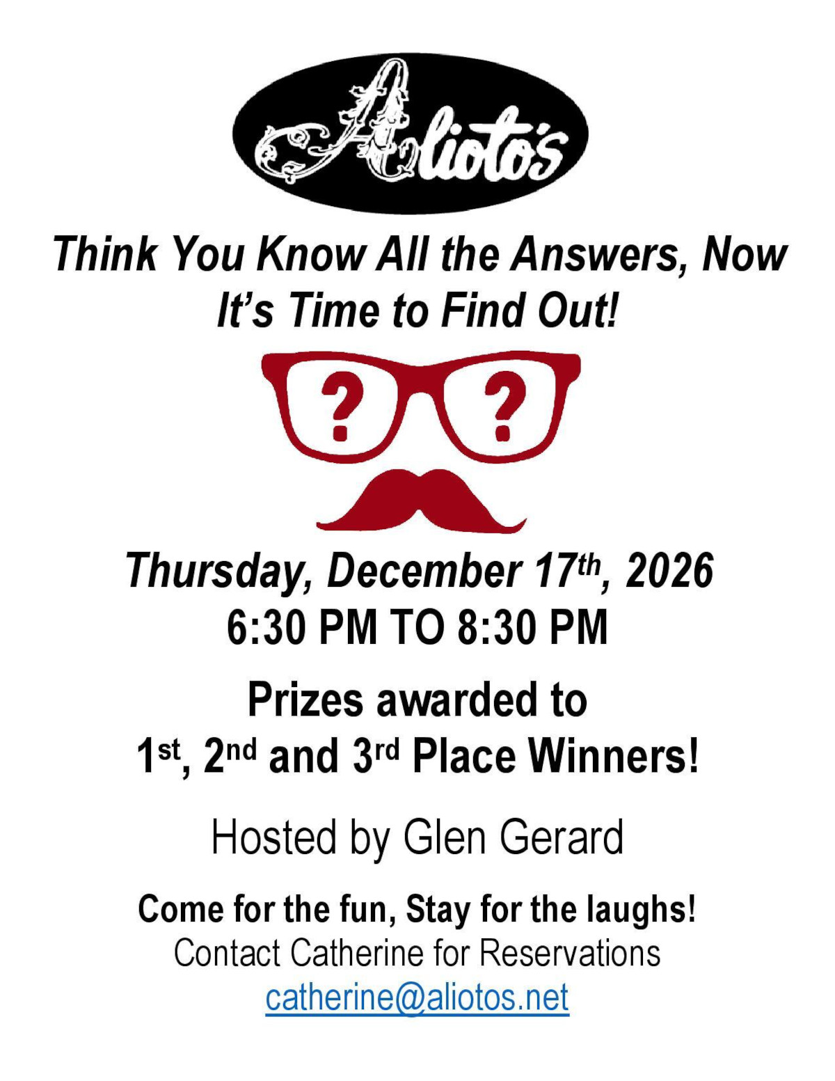 Trivia Night, Thursday, December 17th, 2026
