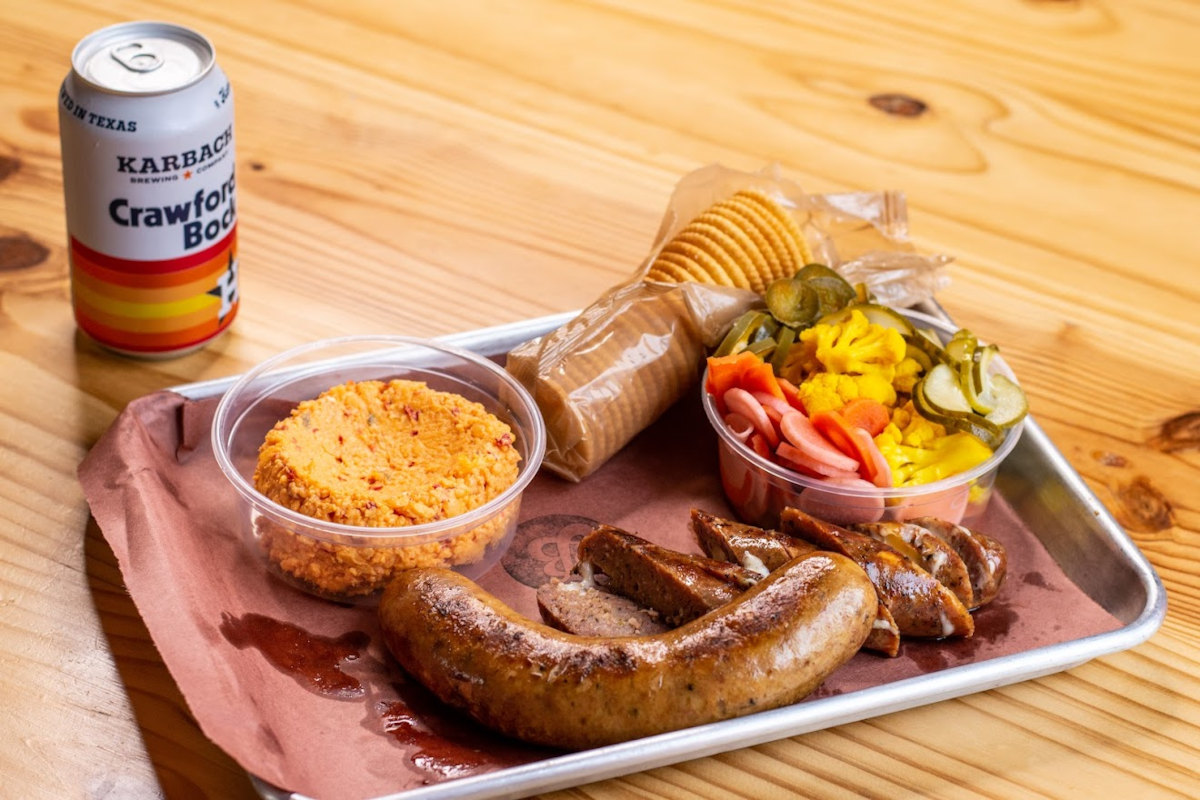 BBQ sausages, ritz pimento cheese, fancy pickles