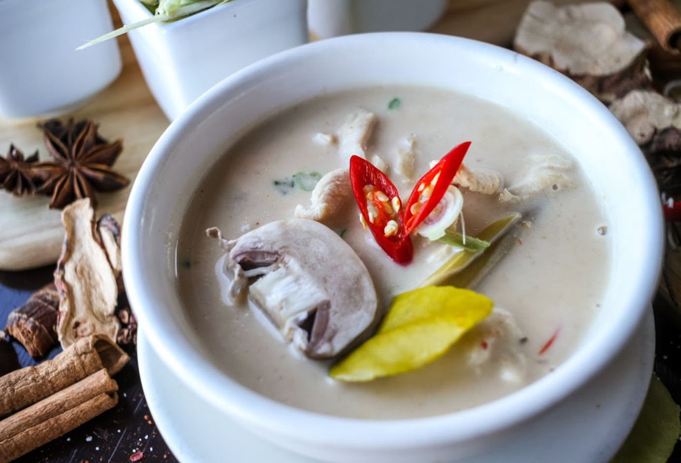 Silky coconut chicken soup with mushrooms