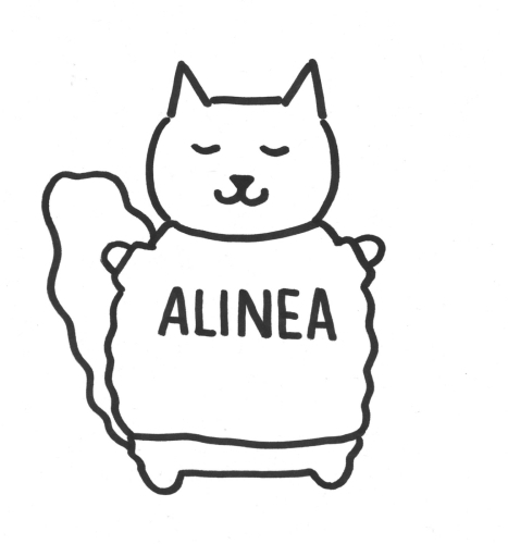 drawing of cat that has cloths with alinea sign