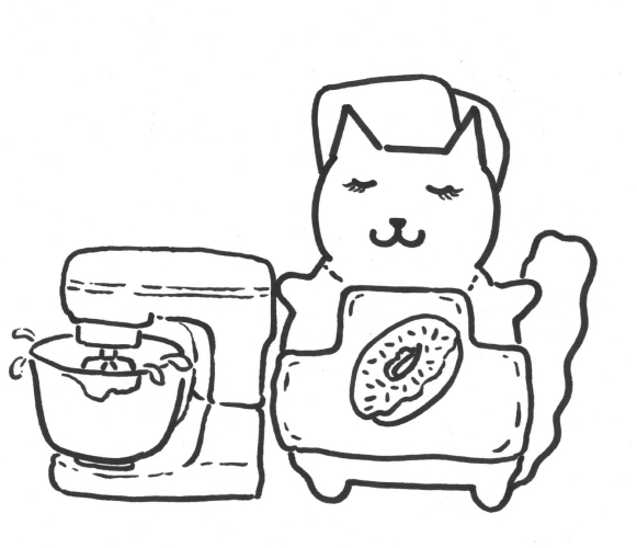 drawing of cat that is mixing baking material