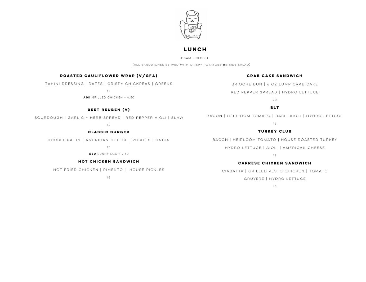 Lunch menu