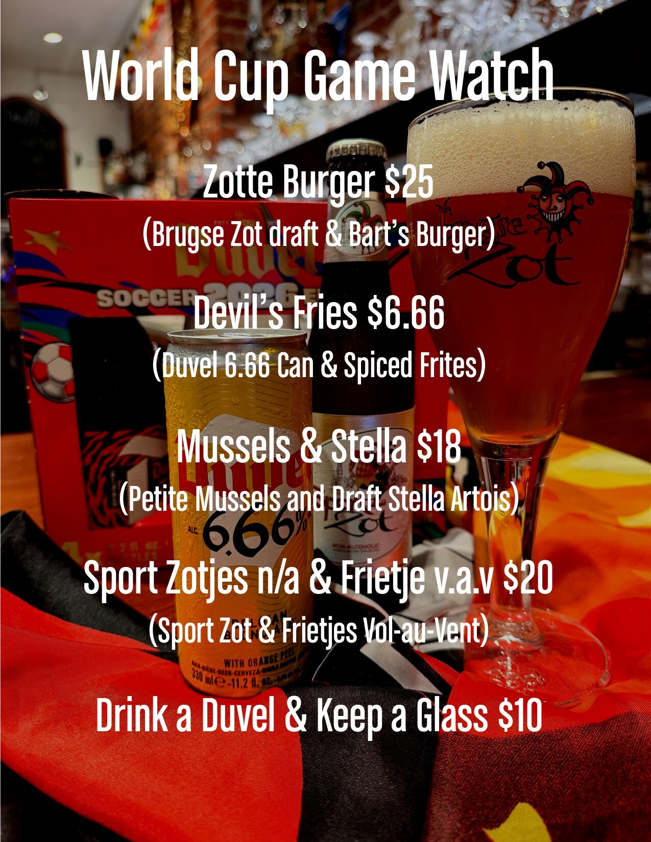 World cup game watch drink selection