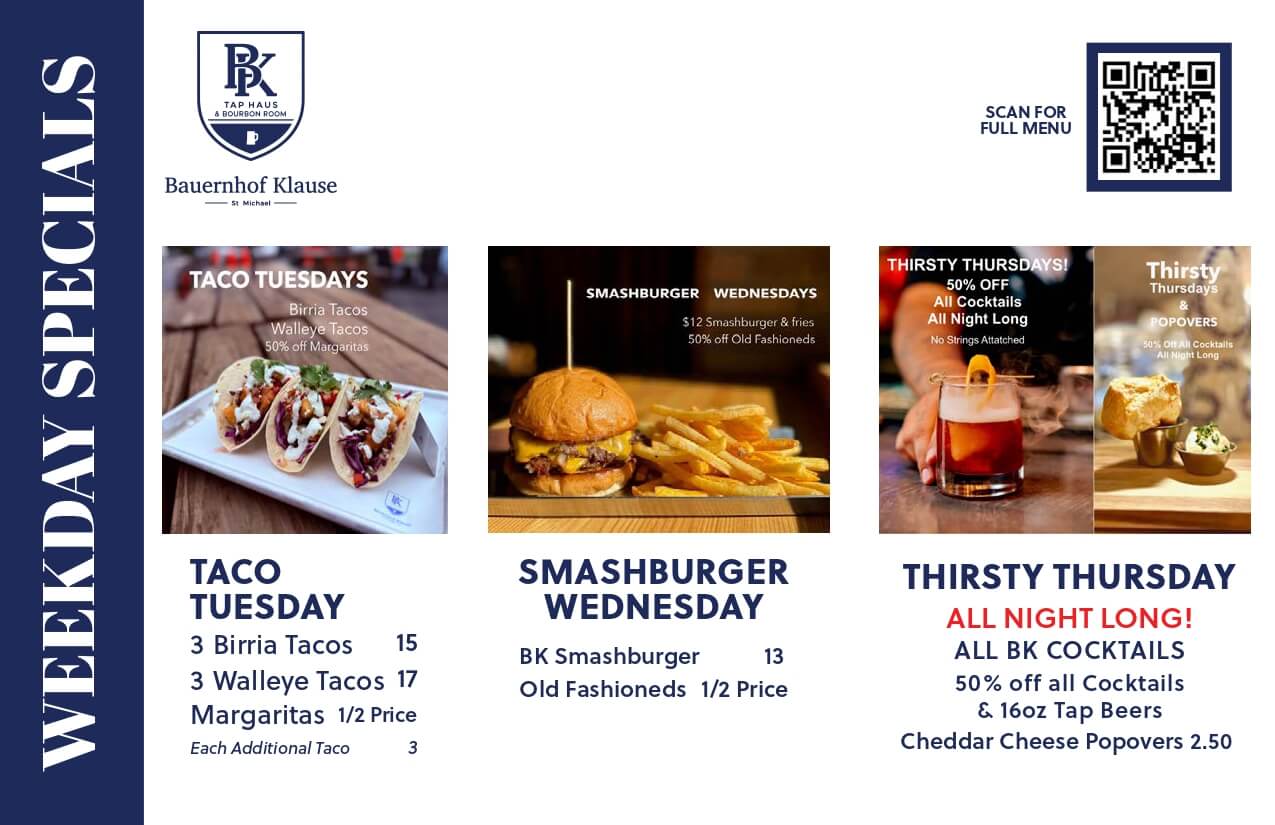 Weekly specials menu