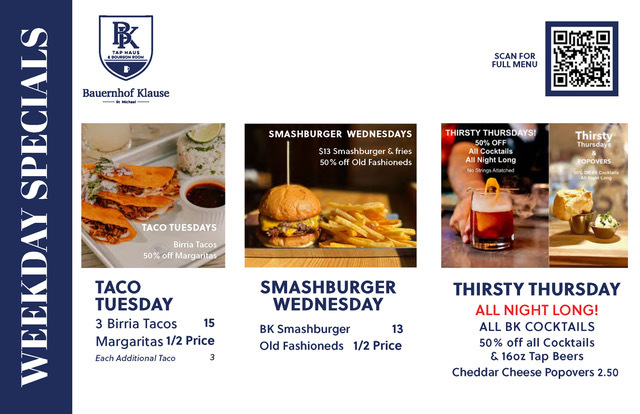 Weekly specials menu