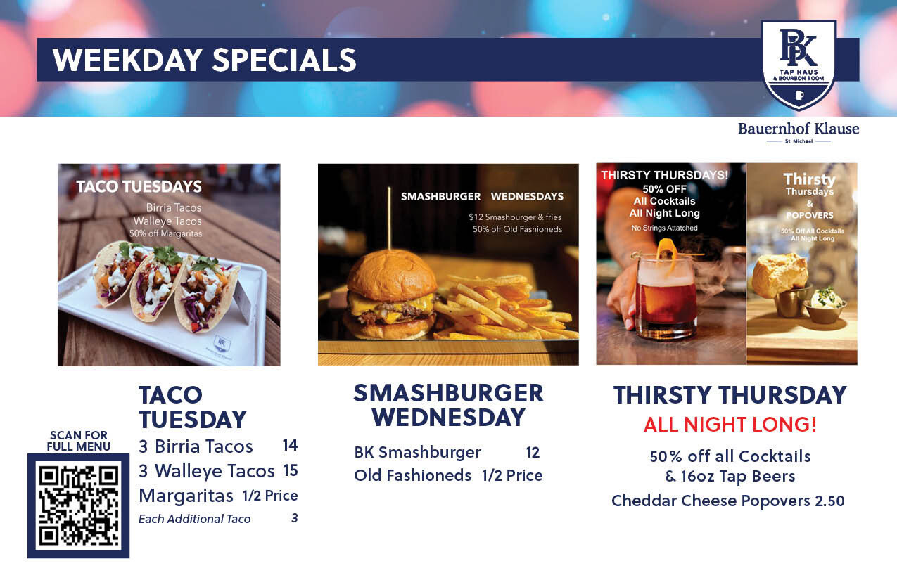 Weekly specials menu