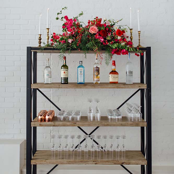 Shelf with bottles and glasses